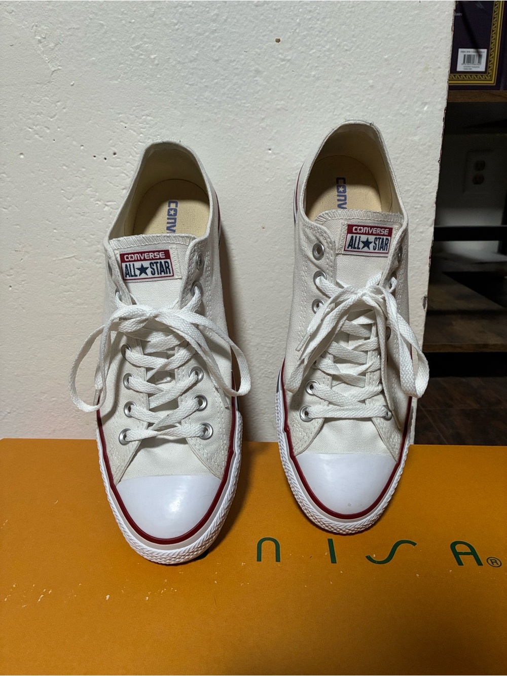 Converse White Canvas Low-Top Sneakers with Red Trim